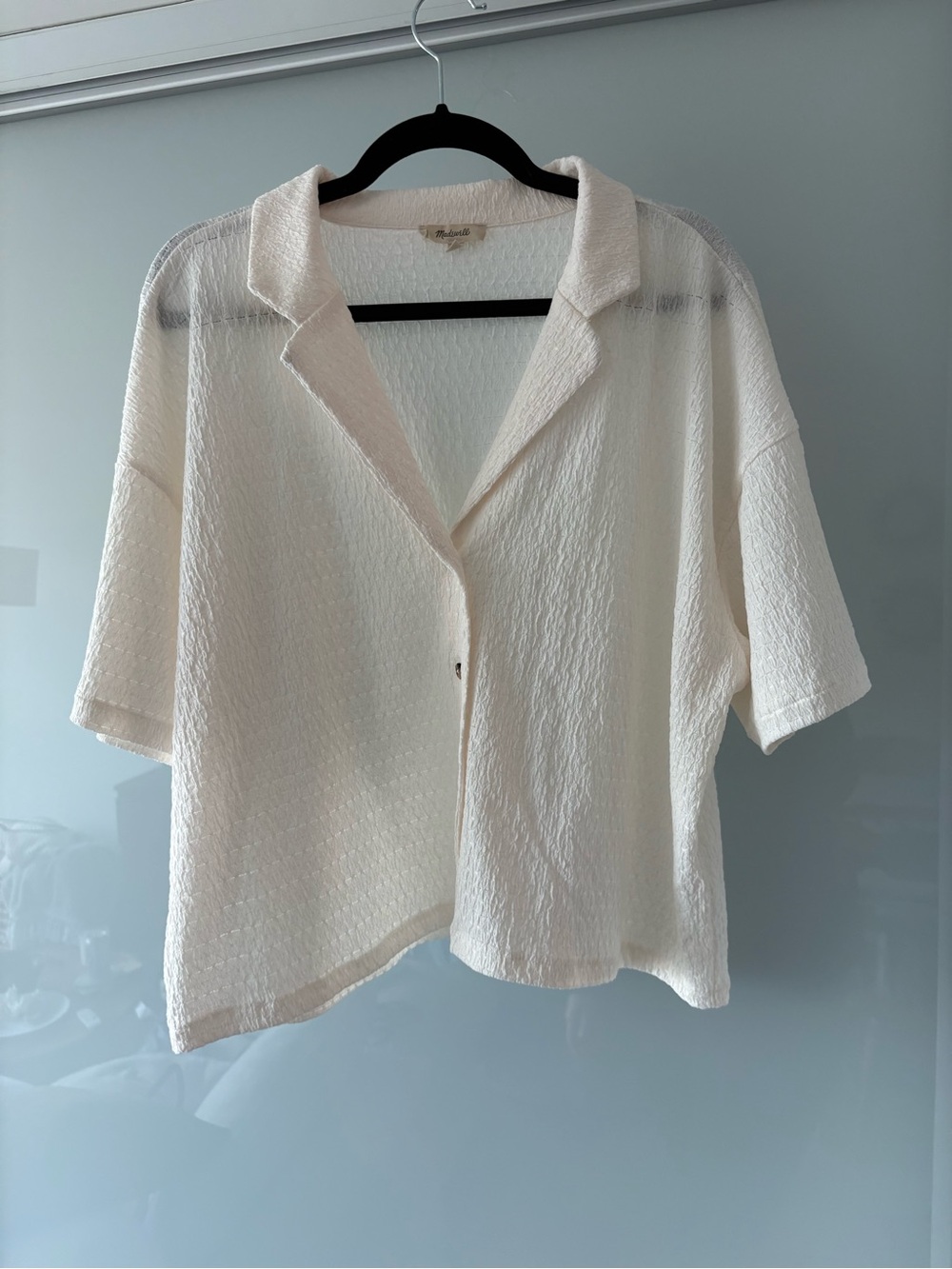 Madewell Cream Short-Sleeve Button Front summer Women's Top